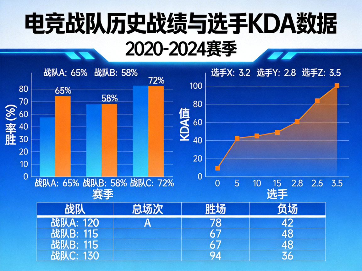 电竞战队历史战绩与选手KDA数据可视化图表截图