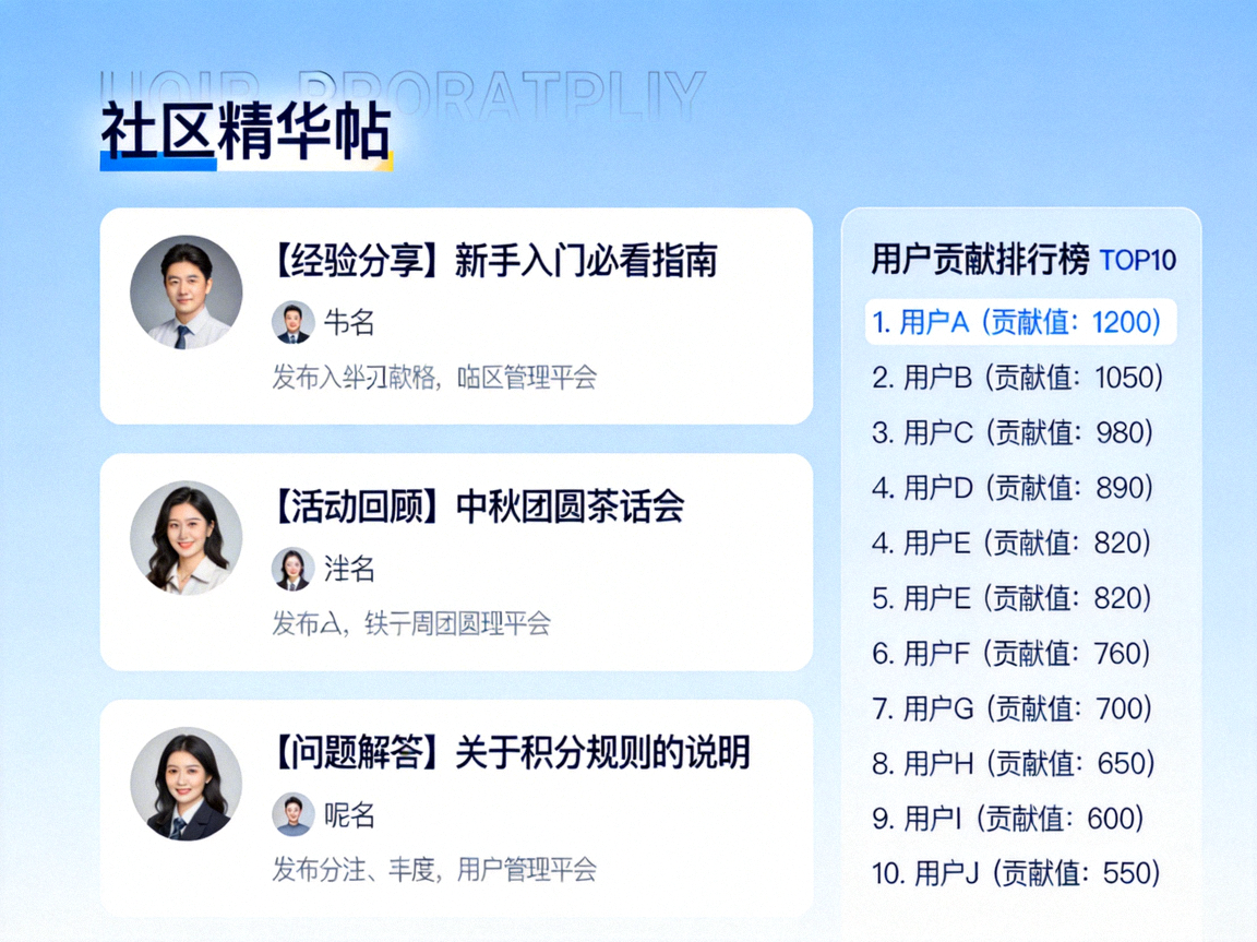 社区精华帖与用户贡献排行榜截图